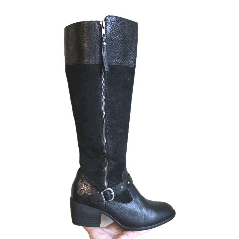Børn Size 10M Alize Double Zip Boot Black Leather Suede